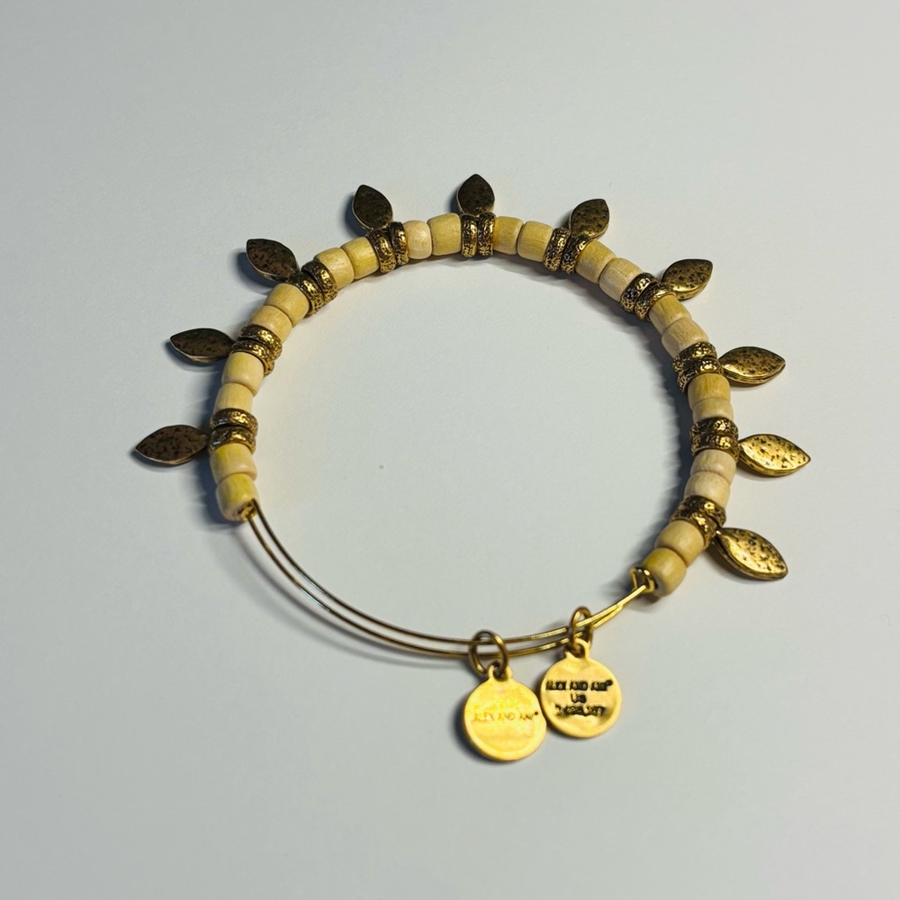 Alex and Ani Gold and Cream Leaf Bracelet